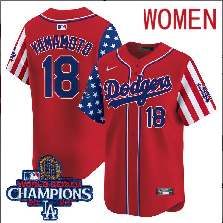 Women MLB Los Angeles Dodgers #18 Yamamoto American Style red 2024 World Series Champions  Limited Jersey->women mlb jersey->Women Jersey